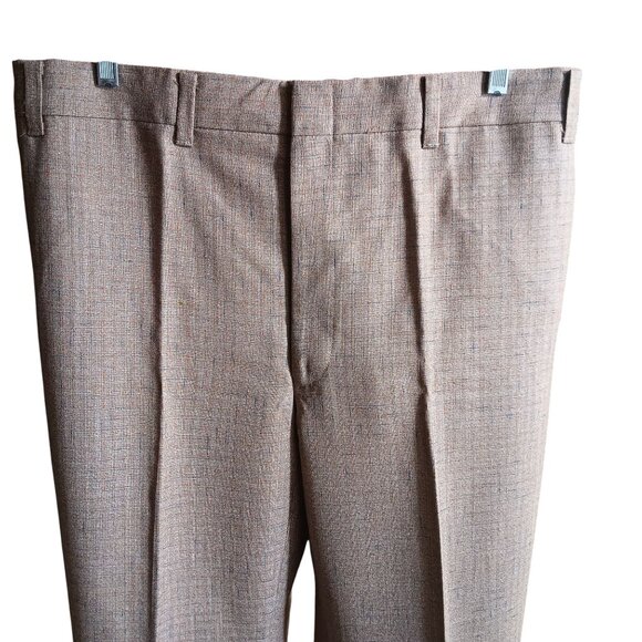 36x32 Vintage Mens Fleck 1970's Dress Pants Blue Orange Check Pattern Flat Front - Picture 1 of 8